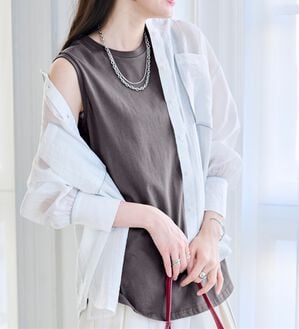 RANAN（ラナン）の「ひんやり！＜BC＞綿100％タンクトップ【選べる着丈】（カットソー）」｜詳細画像