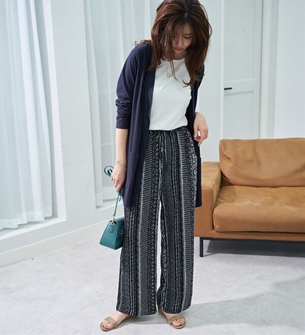 BELLUNA（ベルーナ）の「楊柳サラサラ素材プリントイージーパンツ（フルレングスパンツ）」｜詳細画像