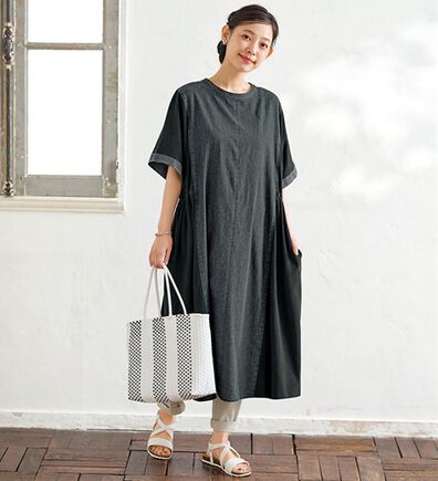 BELLUNA（ベルーナ）の「デニム切替ドロスト使いゆったりワンピース（その他ワンピース）」