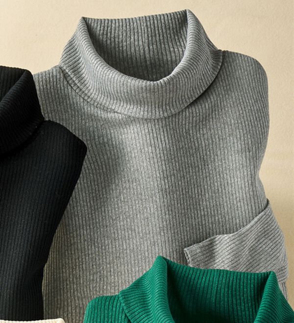BELLUNA（ベルーナ）の「まるでニット！サラッと軽いリブハイネックプルオーバー（カットソー）」｜杢グレー