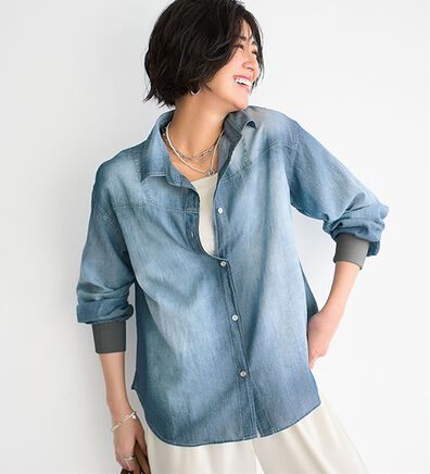 BELLUNA（ベルーナ）の「柔らかシアーデニム素材シャツチュニック（チュニック）」