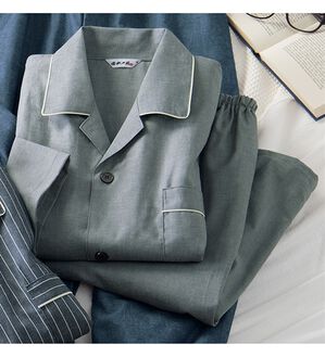 「日本製柔らか素材のデニム調パジャマ（メンズルームウェア）」｜グレー