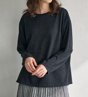 RANAN（ラナン）の「配色使いニットソープルオーバー（カットソー）」｜ブラック(無地)