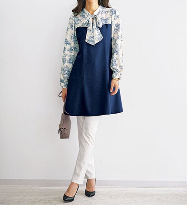 BELLUNA（ベルーナ）の「リボン付ブラウス切替チュニックワンピース（チュニック）」｜詳細画像