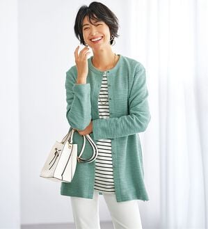 BELLUNA（ベルーナ）の「ツイード調カーデ&times;ボーダーアンサンブル（アンサンブル）」｜セージ