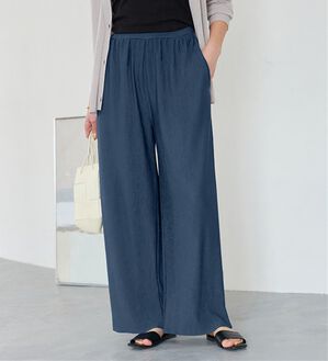 Viola e Viola（ヴィオラ エ ヴィオラ）の「【５つの機能付】丈切れる！楽ちんジャカードパンツ（ワイドパンツ・ガウチョ）」｜スモーキーブルー