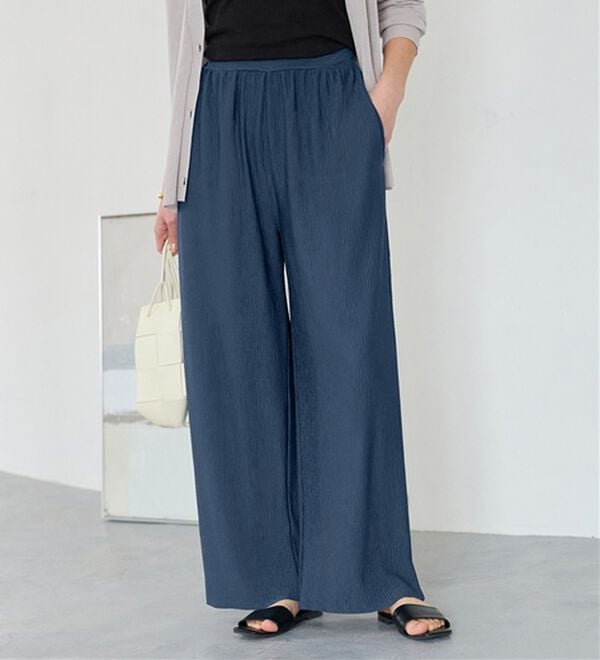 Viola e Viola（ヴィオラ エ ヴィオラ）の「【５つの機能付】丈切れる！楽ちんジャカードパンツ（ワイドパンツ・ガウチョ）」｜スモーキーブルー