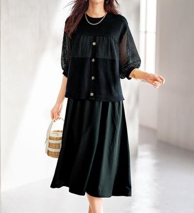 BELLUNA（ベルーナ）の「メッシュ編地切替レイヤード風ワンピース（その他ワンピース）」