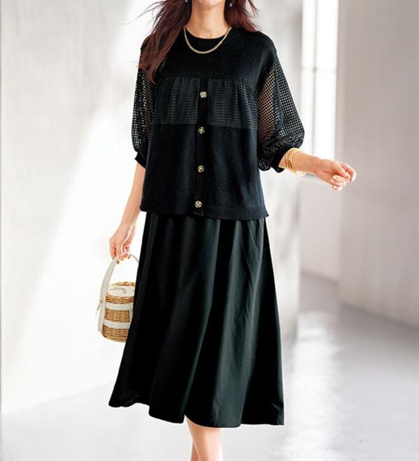 BELLUNA（ベルーナ）の「メッシュ編地切替レイヤード風ワンピース（その他ワンピース）」｜詳細画像