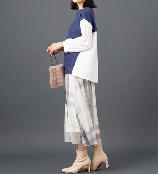 BELLUNA（ベルーナ）の「ラメ入り起毛素材シャツ切替プルオーバー（カットソー）」｜詳細画像