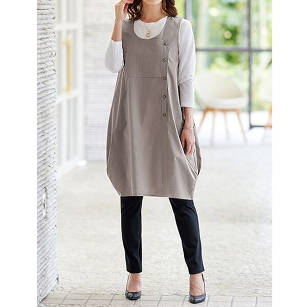 BELLUNA（ベルーナ）の「先染めストライプタックデザインジャンパードレス（チュニック）」｜詳細画像