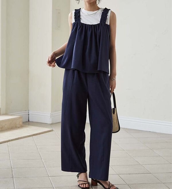 RANAN（ラナン）の「フリルデザインキャミセットアップ（ワイドパンツ・ガウチョ）」｜詳細画像