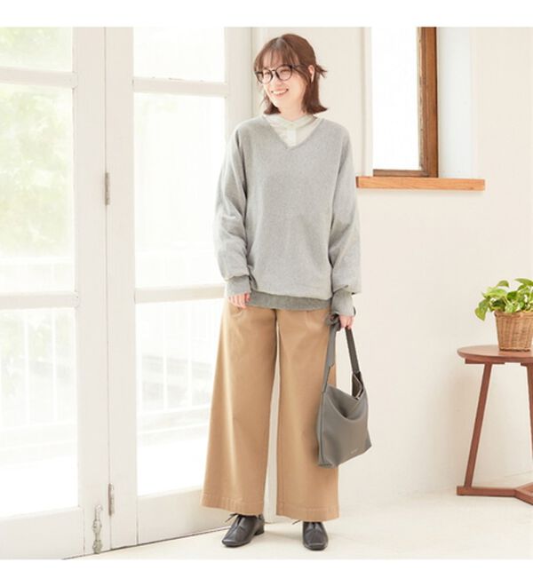 Viola e Viola（ヴィオラ エ ヴィオラ）の「【静電気防止】綿１００％Ｖネックドルマンセーター＜Ｍ～４Ｌ＞（ニット・セーター）」｜詳細画像