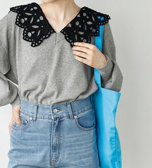 GeeRA（ジーラ）の「レース衿付ニット（ニット・セーター）」｜グレー