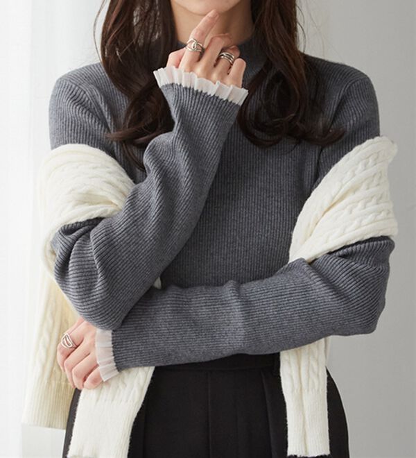 RANAN（ラナン）の「シアーフリルハイネックリブニット（ニット・セーター）」｜詳細画像