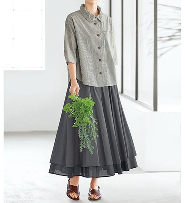 BELLUNA（ベルーナ）の「ふわりと揺れる綿素材フレアースカート（ロングスカート）」｜詳細画像