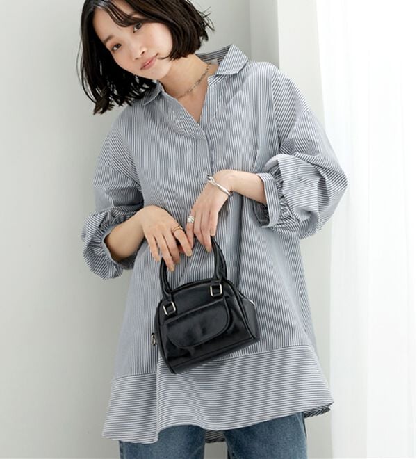 BELLUNA（ベルーナ）の「麻調素材袖タックデザインシャツチュニック（チュニック）」｜詳細画像