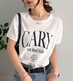 RANAN（ラナン）の「【汗シミ防止】カレッジロゴプリントT（Tシャツ）」｜ホワイト系