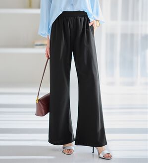 alotta（アロッタ）の「すっきり細見せ叶う！ストレッチセミワイドパンツ（ワイドパンツ・ガウチョ）」｜ブラック