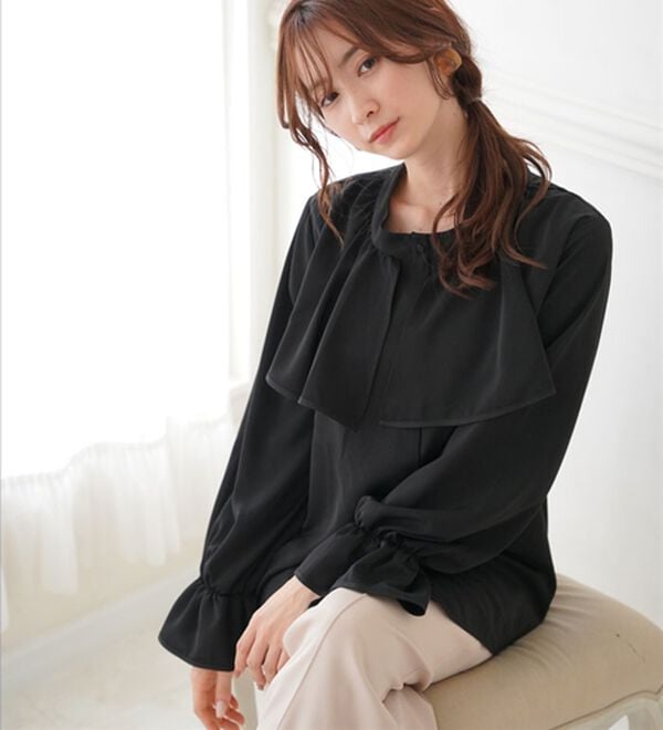 「【Ｌ～６Ｌ】【ＭａｒｉｌｙｎＳｗｅｅｔ】体型別フェミニン パイピングフリルブラウス（ブラウス）」｜詳細画像