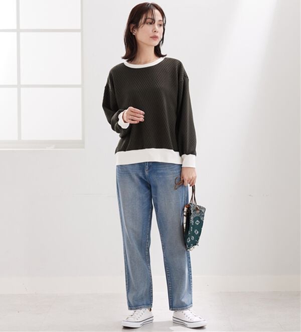 BELLUNA（ベルーナ）の「【新色追加】幾何柄ジャカード配色リブプルオーバー（カットソー）」｜詳細画像