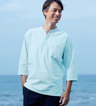 「ひんやり涼やか綿麻ゆったりシャツ（メンズシャツ）」