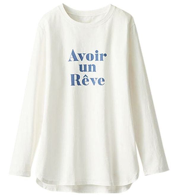 BELLUNA（ベルーナ）の「着回し上手に！きれい見え綿１００％素材ロゴプルオーバー（カットソー）」｜オフ白