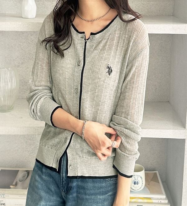 GeeRA（ジーラ）の「【ＵＳ．ＰＯＬＯ．ＡＳＳＮ】配色シアーカーディガン（ニットカーディガン）」｜詳細画像