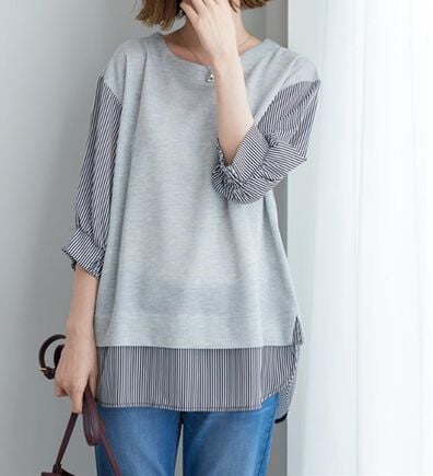BELLUNA（ベルーナ）の「ラメ調素材シャツフェイクチュニック（チュニック）」