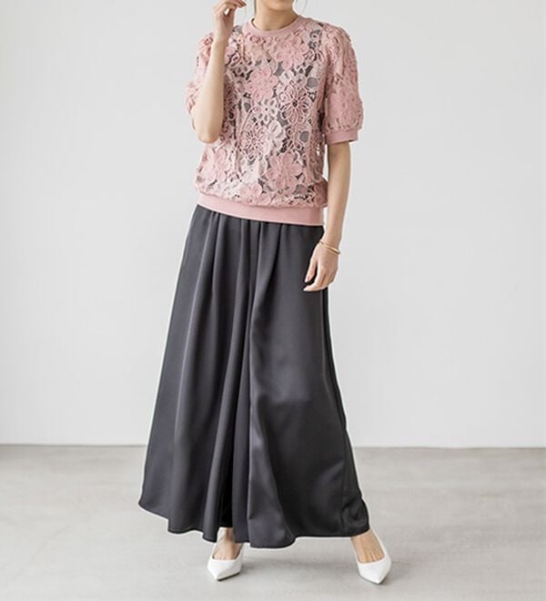 RANAN（ラナン）の「花柄立体レースリブ切替プルオーバー（ブラウス）」｜詳細画像