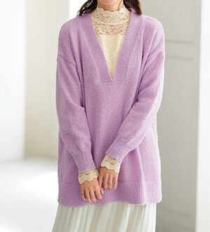 BELLUNA（ベルーナ）の「衿レイヤードで気分が上がる！Ｖネックゆったりセーター（ニット・セーター）」｜詳細画像