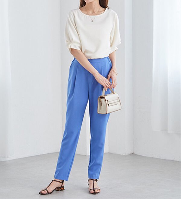 RANAN（ラナン）の「【ひんやり・ＵＶ】機能付麻調美脚タックテーパードパンツ（フルレングスパンツ）」｜詳細画像