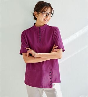 BELLUNA（ベルーナ）の「汗染み対策！綿１００％多ボタンハイネックＴシャツ（カットソー）」｜ラズベリー