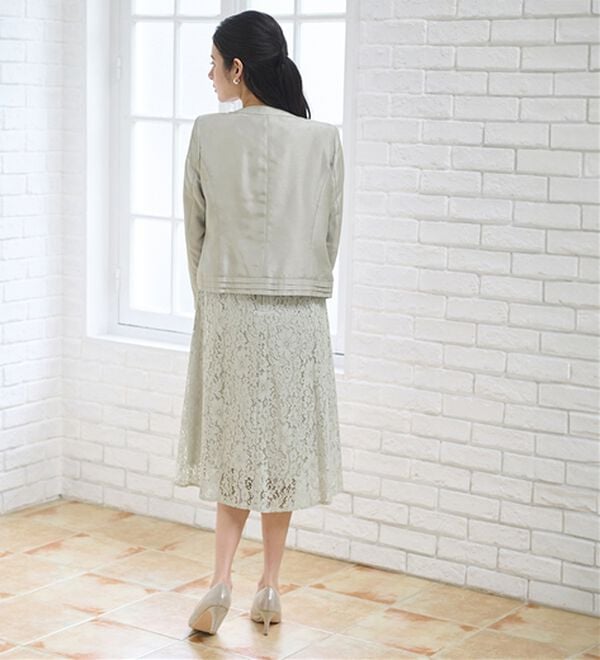 BELLUNA（ベルーナ）の「シャンタン素材ノーカラージャケットレースワンピースアンサンブル（ワンピースセットスーツ）」｜詳細画像