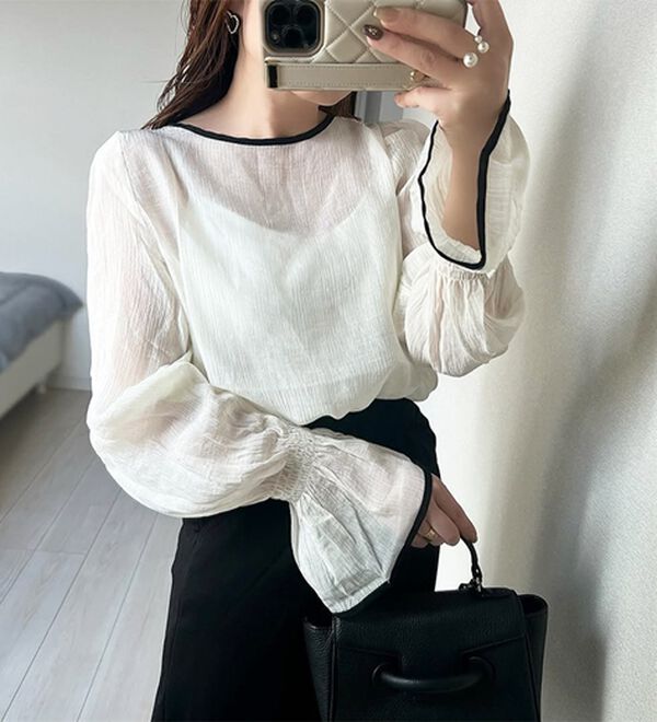 GeeRA（ジーラ）の「配色パイピング表面感ブラウス（ブラウス）」｜詳細画像