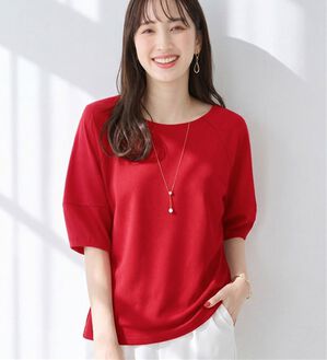 alotta（アロッタ）の「【接触冷感】さらっと上品ランタンスリーブカットソー（カットソー）」｜レッド
