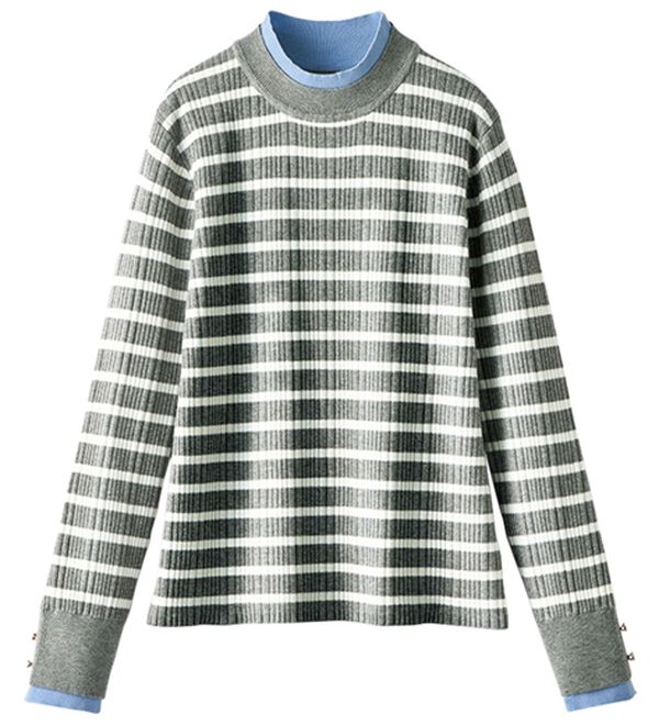 BELLUNA（ベルーナ）の「衿＆袖配色リブニットプルオーバー（ニット・セーター）」｜詳細画像