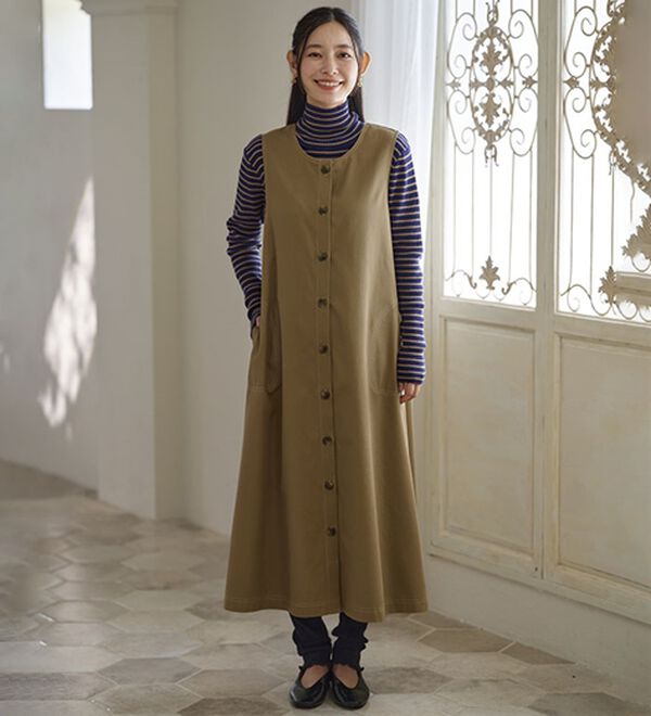 BELLUNA（ベルーナ）の「綿混素材ステッチ使いジャンパースカート（ジャンパースカート）」｜詳細画像