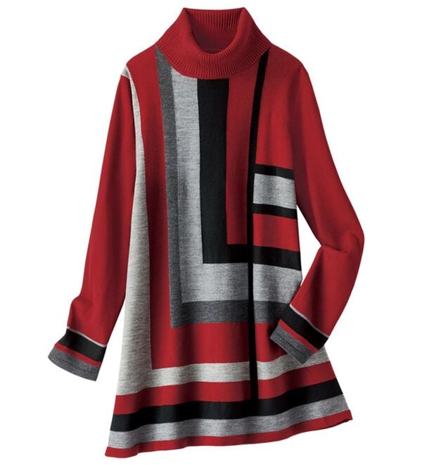 BELLUNA（ベルーナ）の「インターシャパネル柄配色ニットチュニック（チュニック）」｜詳細画像