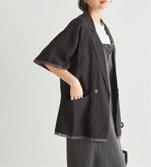 RANAN（ラナン）の「ハーフスリーブシアーシャツジャケット（テーラードジャケット）」｜ブラック