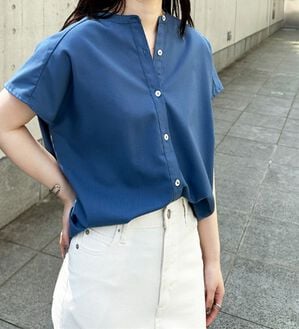GeeRA（ジーラ）の「綿タッチフレンチスリーブブラウス（ブラウス）」｜ブルー