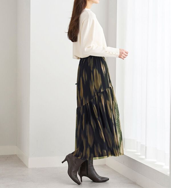 BELLUNA（ベルーナ）の「２倍の着こなし！チュールプリントスカート（ロングスカート）」｜詳細画像