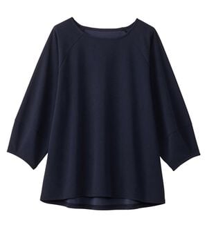 alotta（アロッタ）の「【接触冷感】さらっと上品ランタンスリーブカットソー（カットソー）」｜ネイビー／７分袖