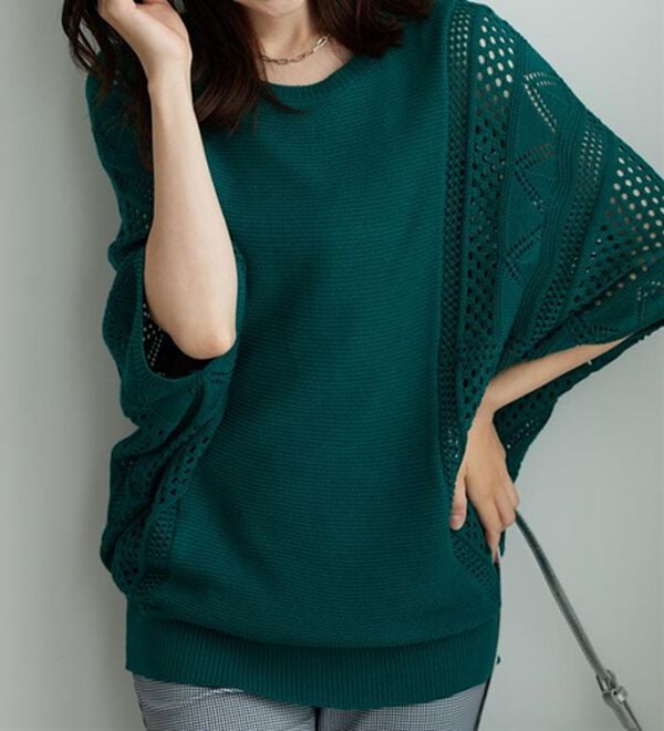 BELLUNA（ベルーナ）の「透かし編ドルマンニットプルオーバー（ニット・セーター）」｜詳細画像