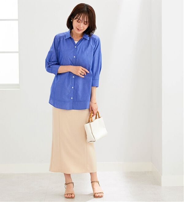 BELLUNA（ベルーナ）の「サラリ快適！ギャザー使いシャツチュニック（チュニック）」｜詳細画像