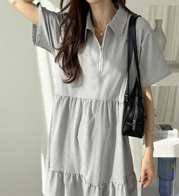 GeeRA（ジーラ）の「サッカーティアードハーフジップワンピース（その他ワンピース）」｜詳細画像