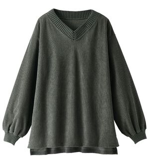 BELLUNA（ベルーナ）の「ニットリブＶネックコーデュロイプルオーバー（カットソー）」｜チャコール