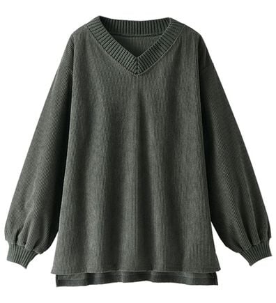 BELLUNA（ベルーナ）の「ニットリブＶネックコーデュロイプルオーバー（カットソー）」