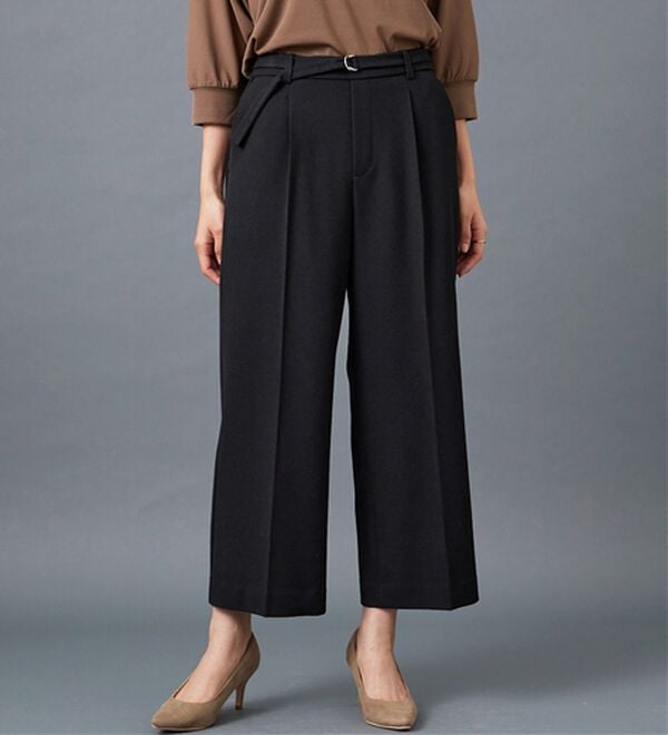 BELLUNA（ベルーナ）の「サマ見え（Ｗ）ベルト付ワイドパンツ（ワイドパンツ・ガウチョ）」｜詳細画像