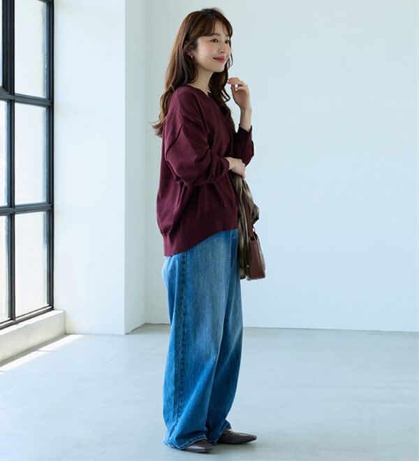 BELLUNA（ベルーナ）の「【快適Ｌａｂ．】スウェットライクＶネックニットプルオーバー（ニット・セーター）」｜詳細画像